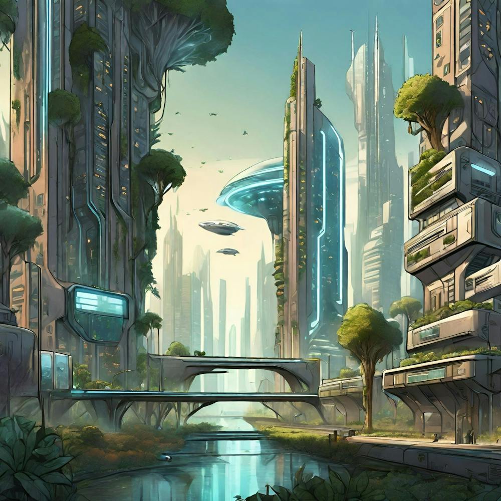 A Futuristic Cityscape Where Nature And Technology Coexist In Harmony