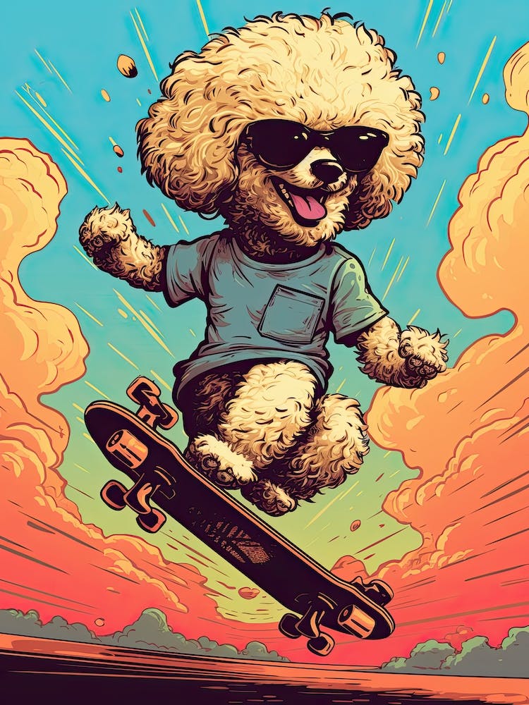 Poodle Dog Skateboarding Illustration 2