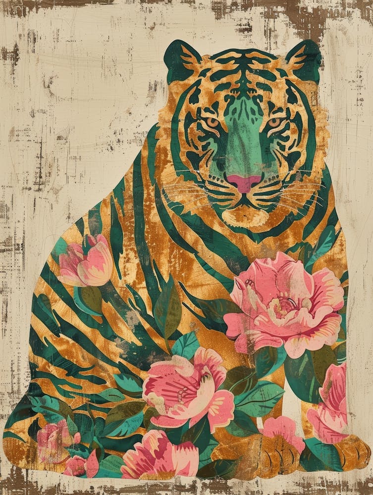 Tiger With Roses Canvas Print