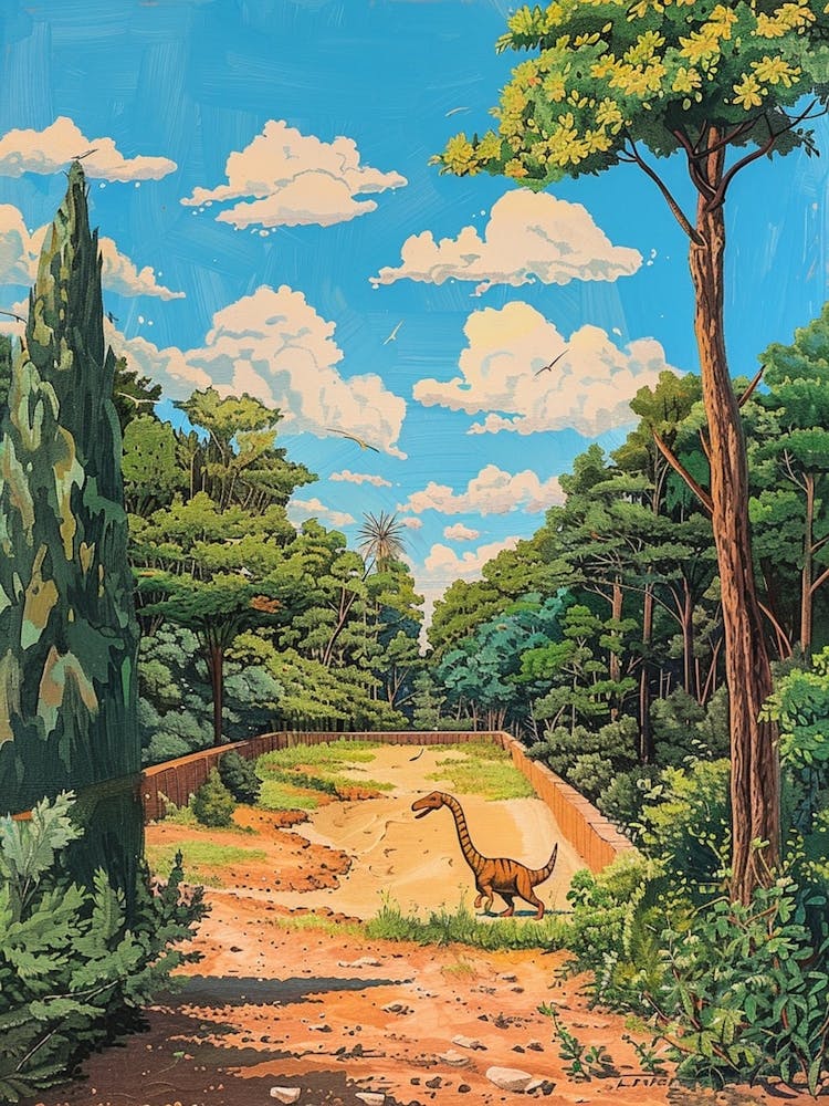 Dinosaur In A Garden Painting