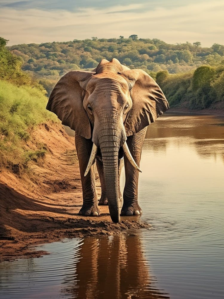 African Elephant Drinking Water Realistic 3
