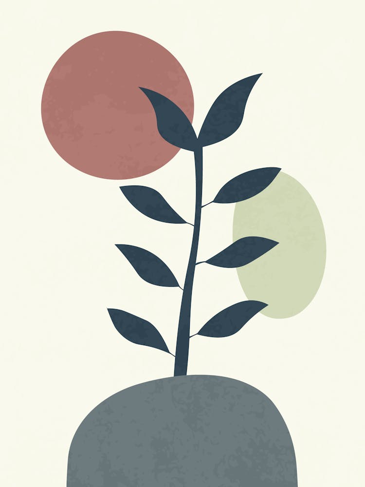 Minimalist Abstract Floral Art with Retro Circles