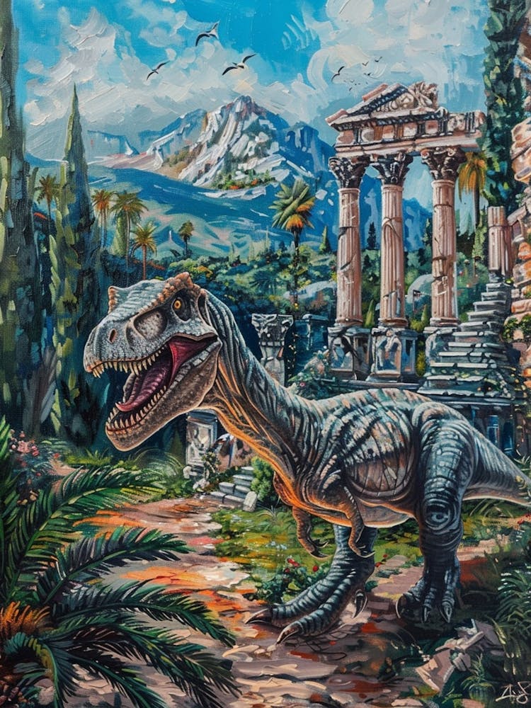 T Rex By The Acropolis Painting