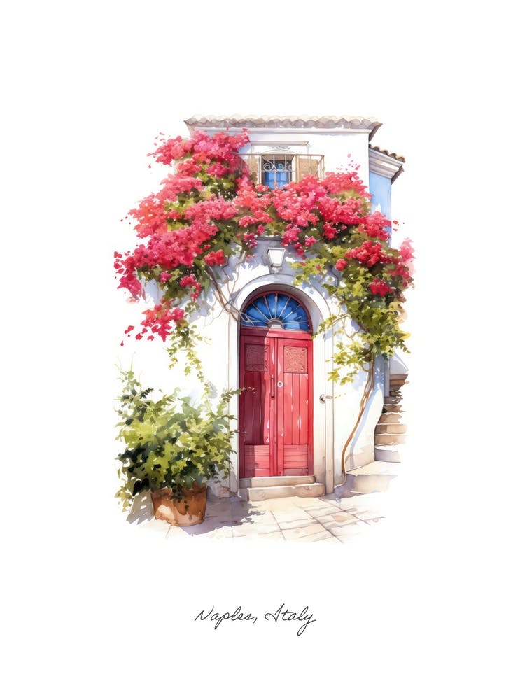 Naples, Italy   Mediterranean Doors Watercolour Painting 2 Poster