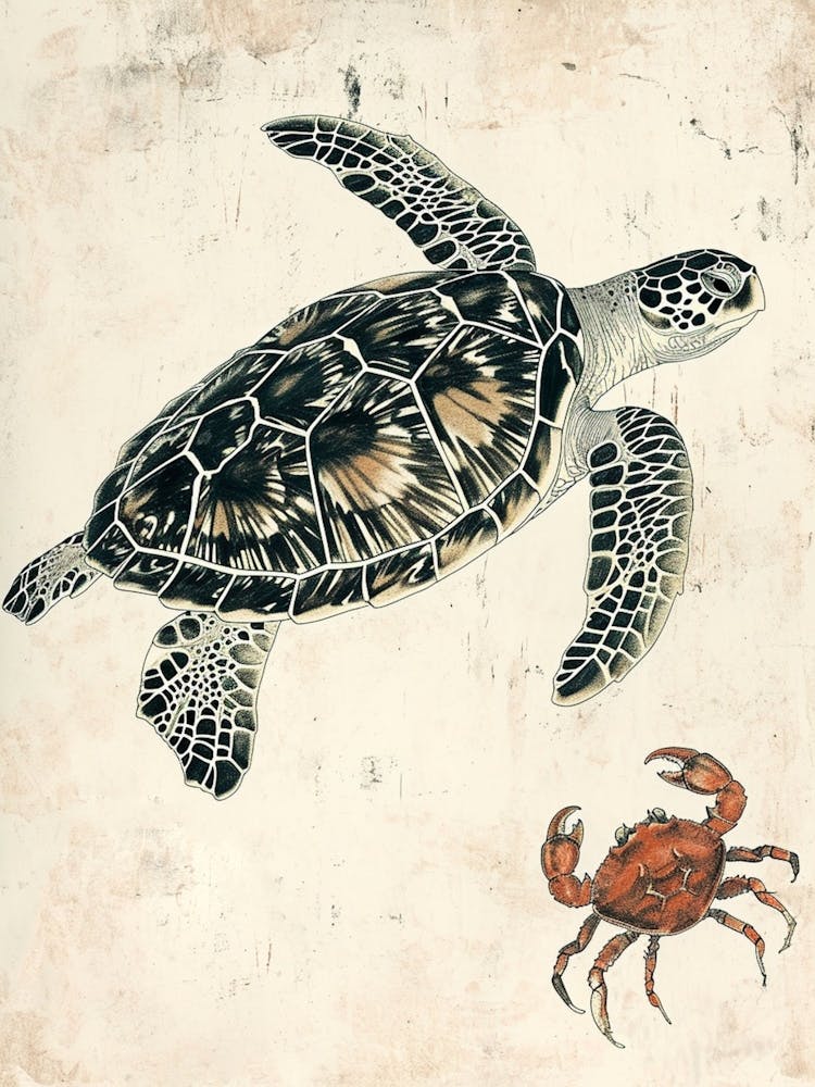Vintage Sea Turtle & Crab Illustration 1