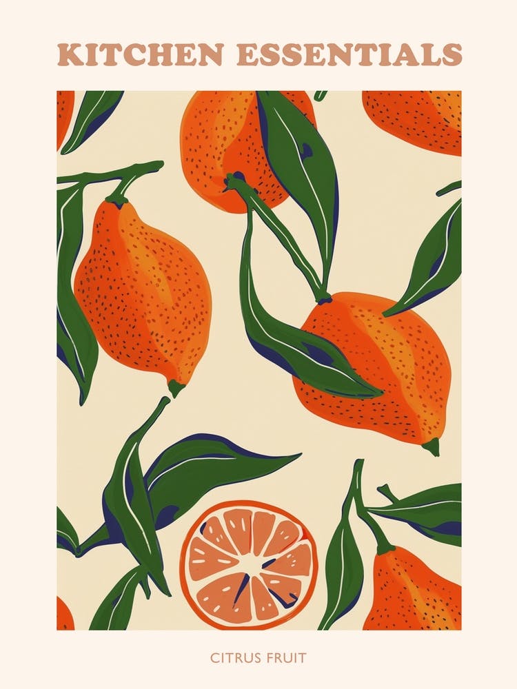 Citrus Fruit On A Branch Pattern Poster 1