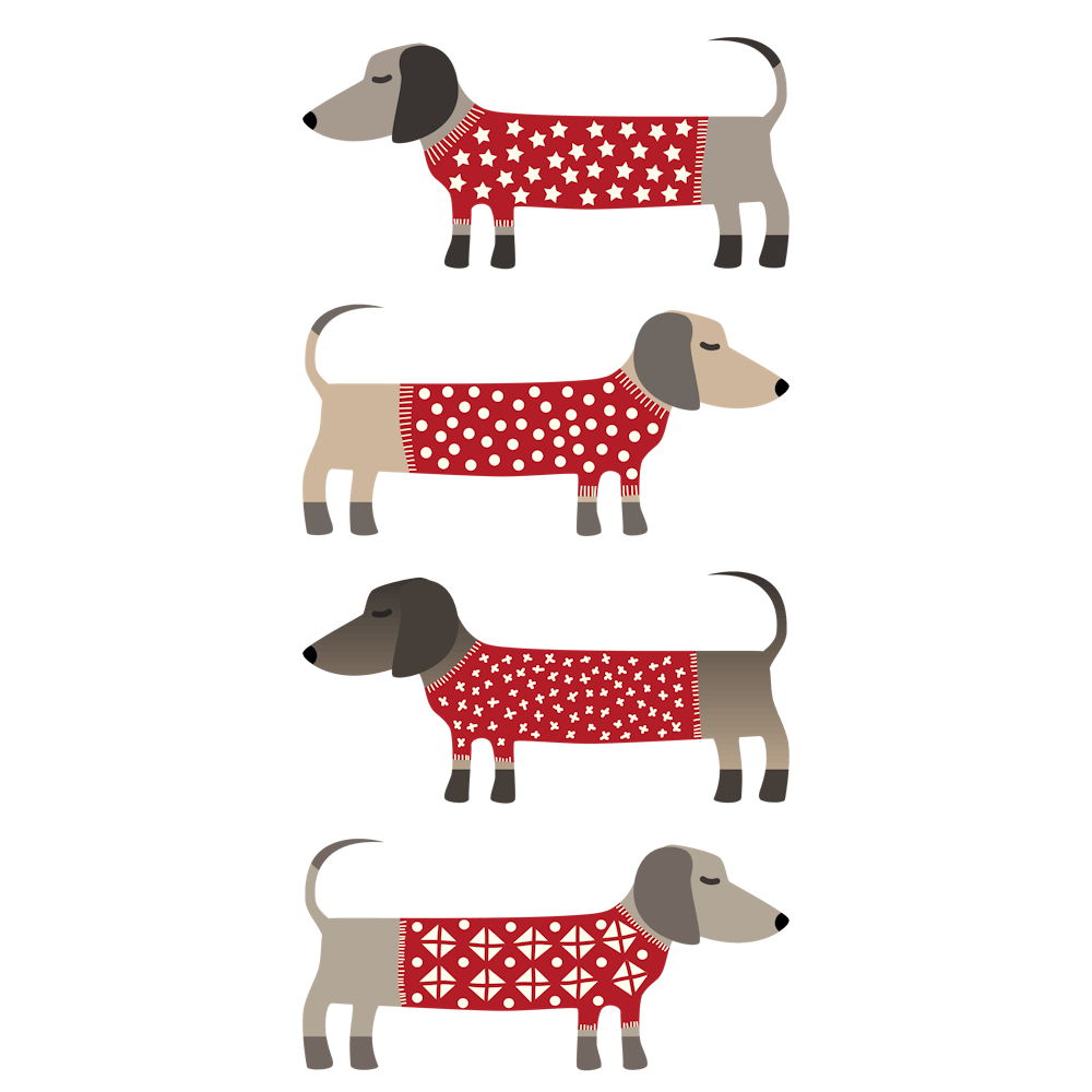 Dachshund Wiener Sausage Dogs in Red Knitwear