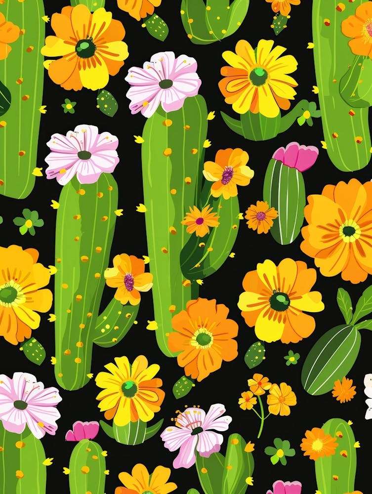 Nahtloses Muster mit Kakteen und Blumen