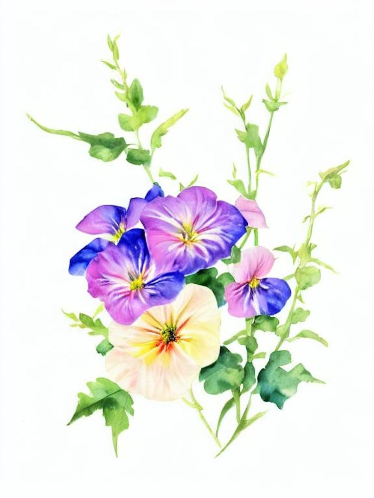 Morning Glory Watercolour Flower