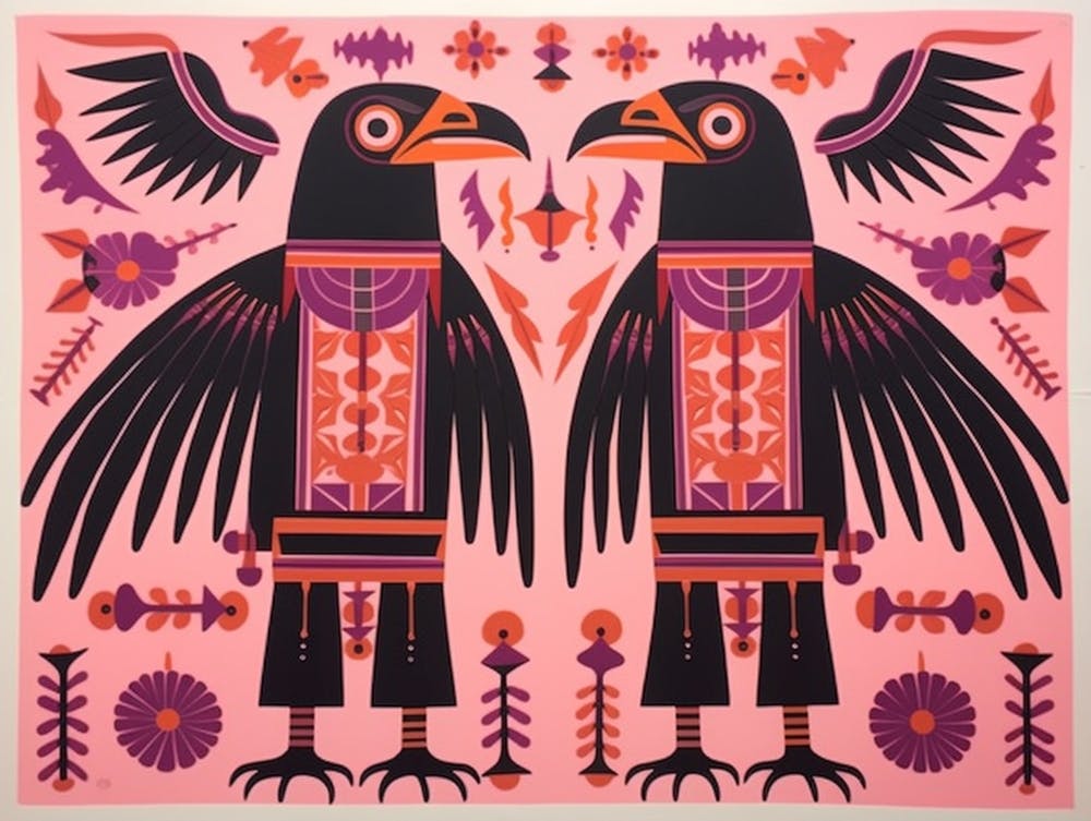 Raven 1 Folk Style Animal Illustration