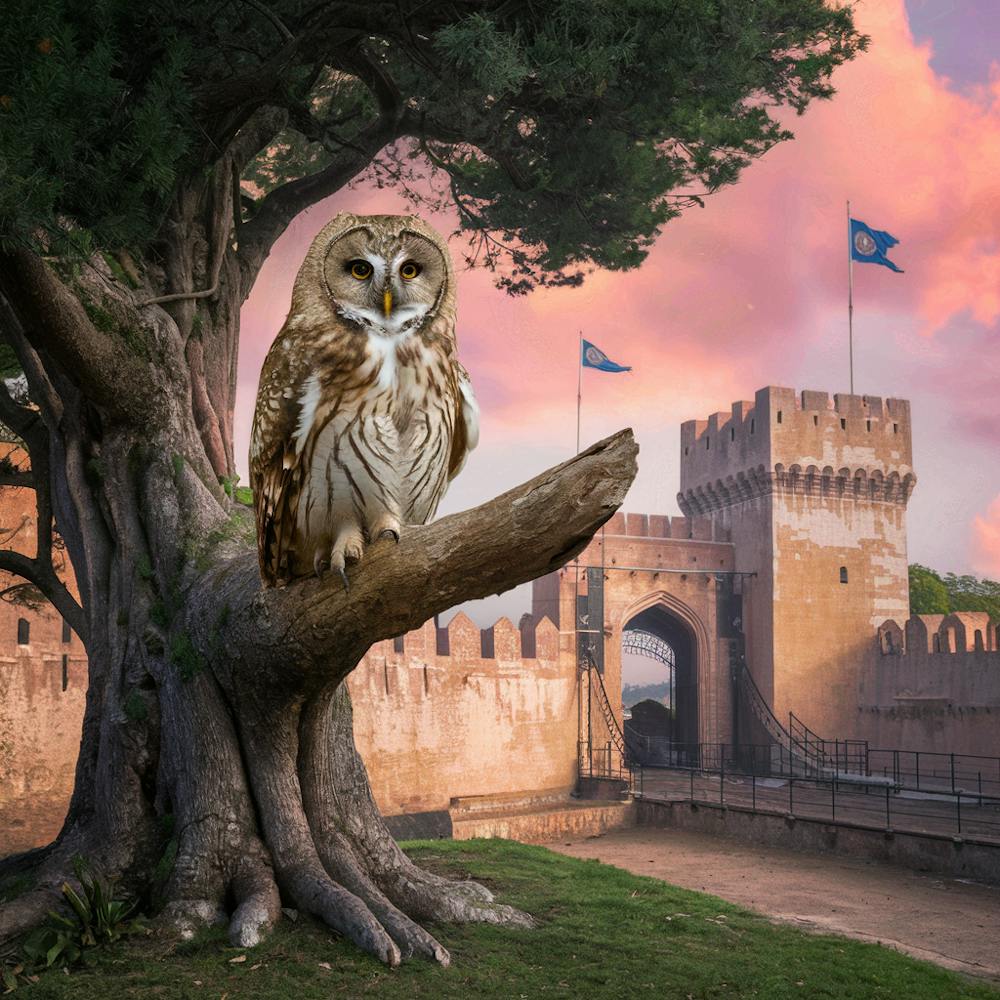 Owl sitting on tree