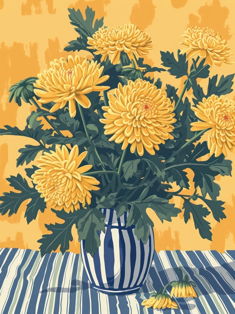 Chrysanthemum Flowers On A Table   Contemporary Illustration 3