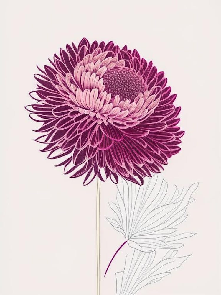 Chrysanthemum Floral Minimal Line Drawing 3 Flower