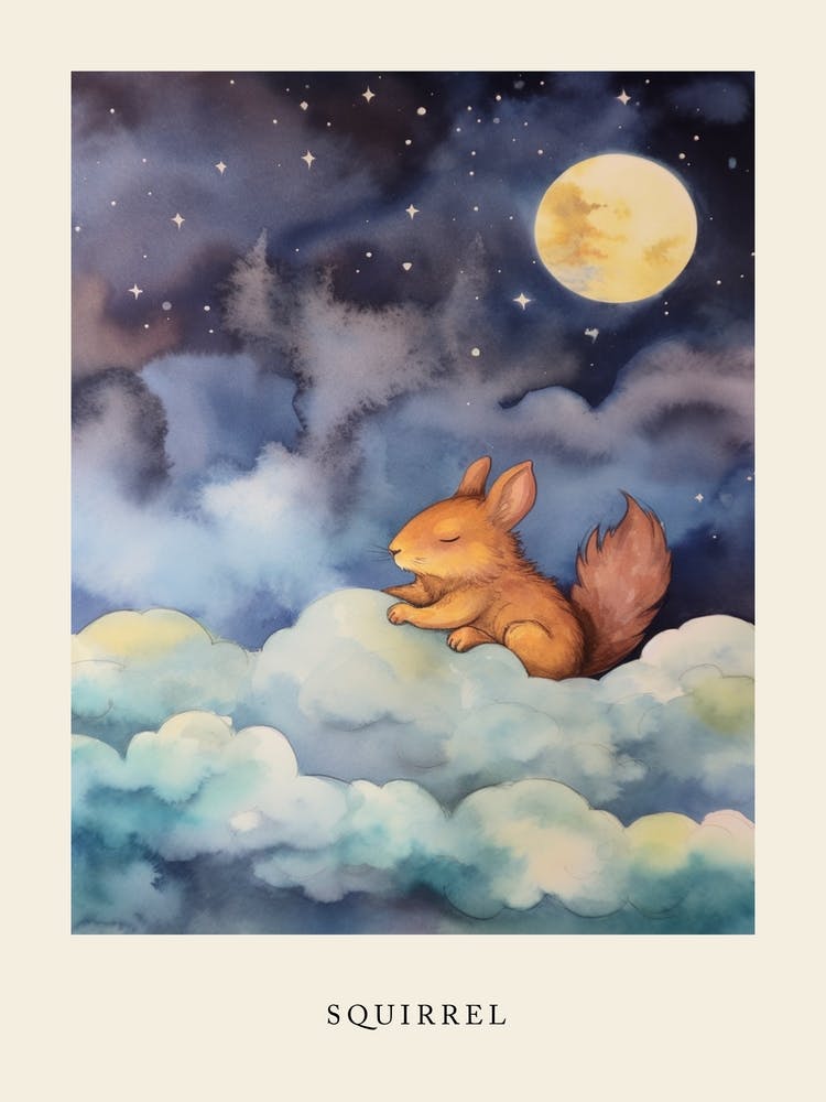 Baby Squirrel 4 Sleeping In The Clouds Nursery Poster