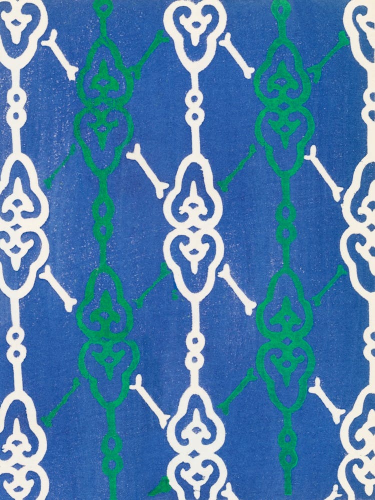 Vintage Ukiyo-e Woodblock Print Of Japanese Textile, Shima Shima, Furuya Korin (250)