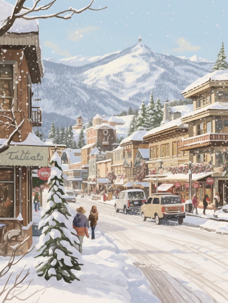 Vintage Winter Illustration Leavenworth Washington 4