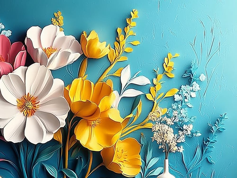 Cozy Modern Scene With A Spectacular Hyper Realistic Abstract Of Spring Flowers 2