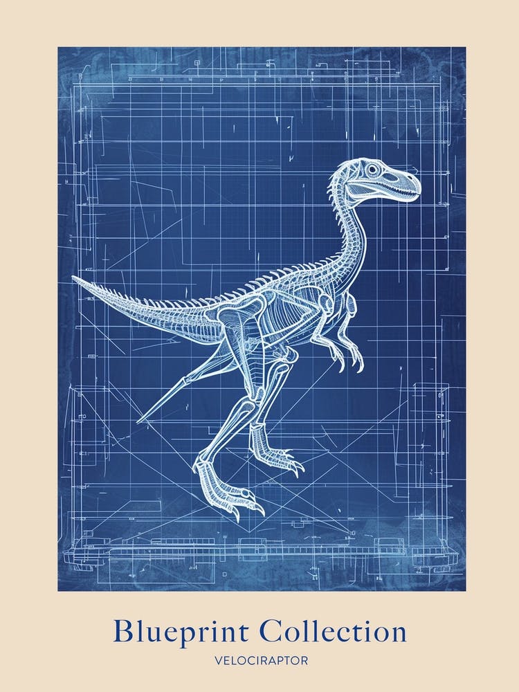 Velociraptor Dinosaur Blue Print Inspired 3 Poster