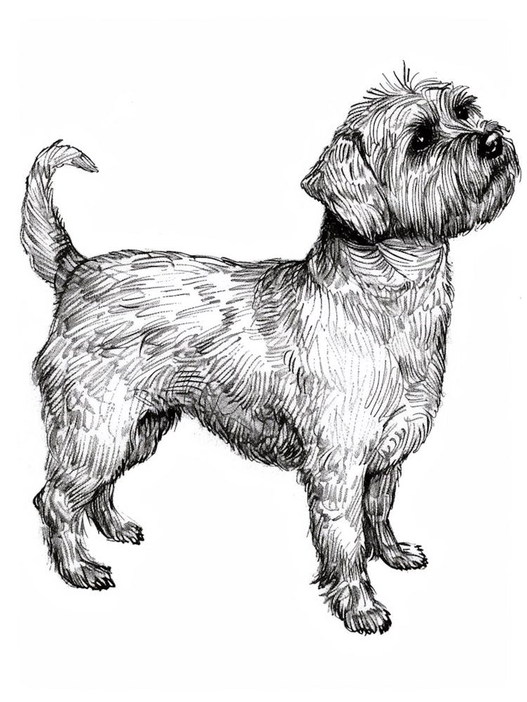 Dandie Dinmont Terrier Hund Linienzeichnung 1