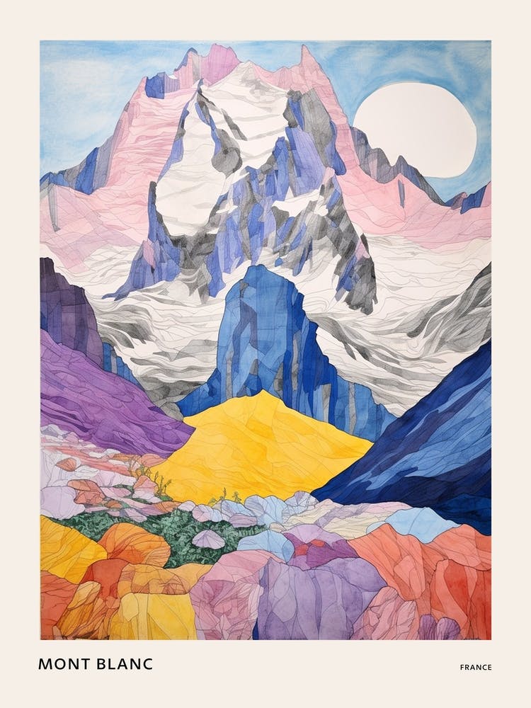 Mont Blanc France 3 Colourful Mountain Illustration Poster
