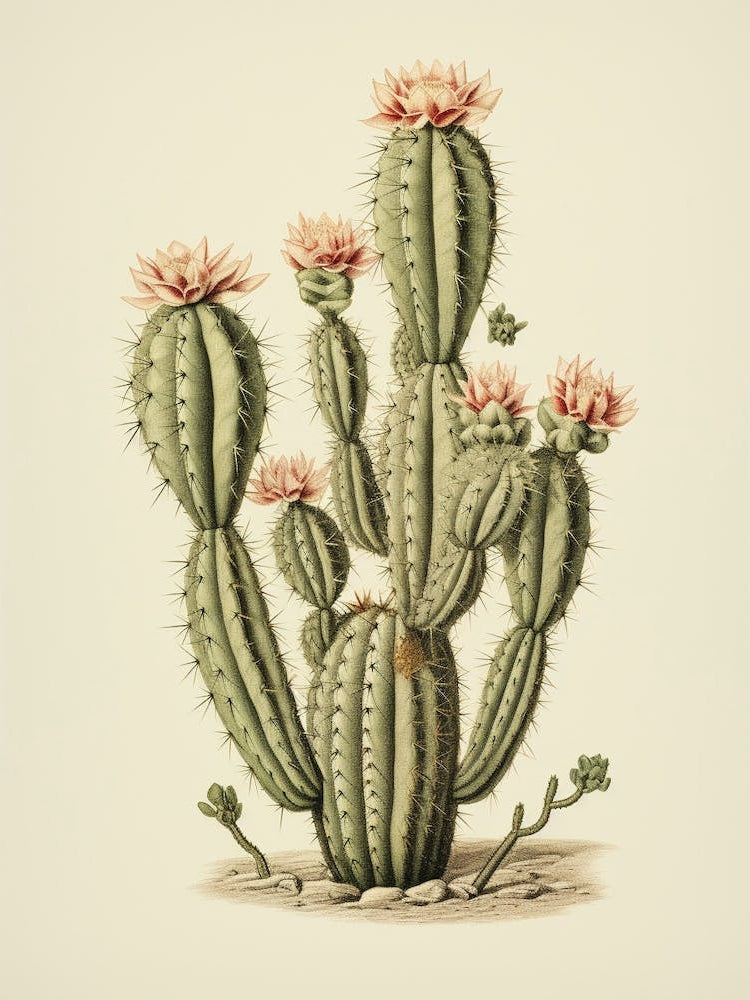 Vintage Cactus Illustration Turks Head Cactus