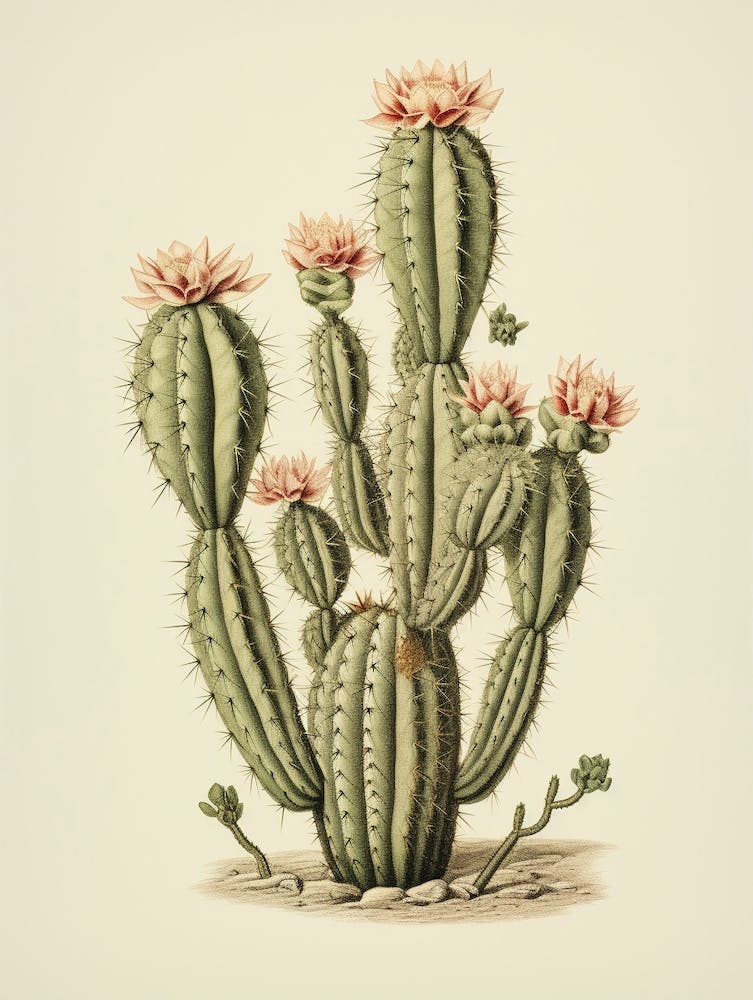 Vintage Cactus Illustration Turks Head Cactus