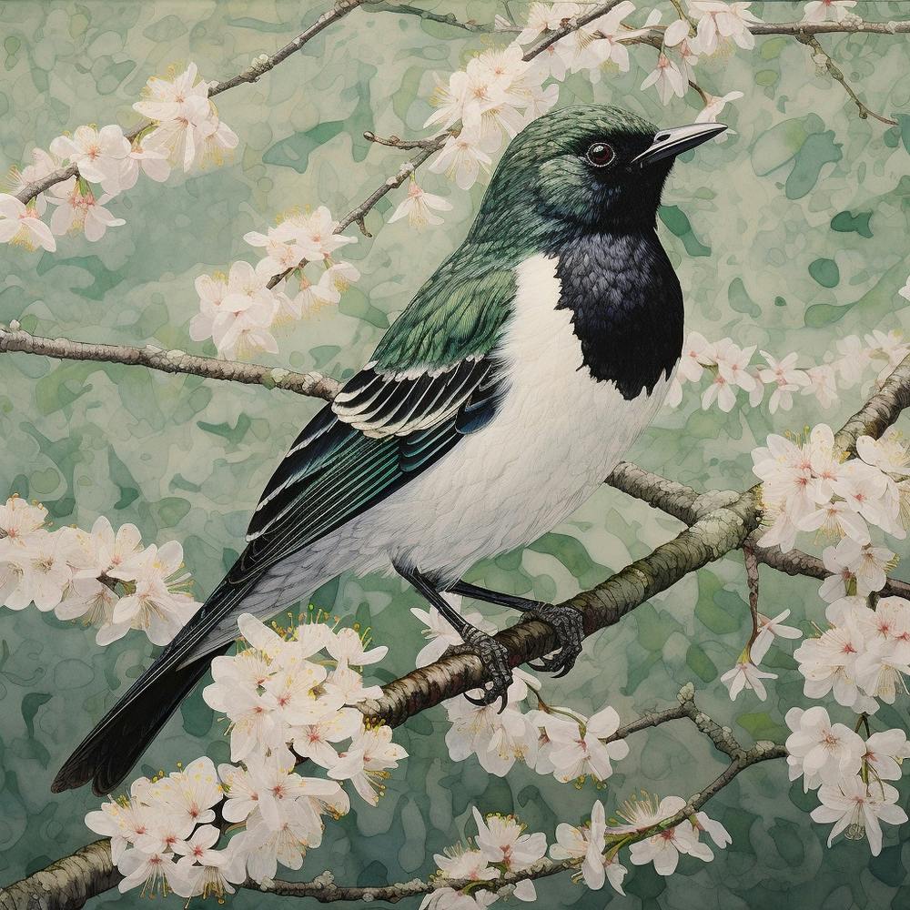 Ohara Koson Inspired Bird Painting Robin 3 Square