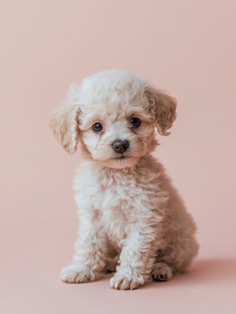 Poodle Puppy On Pink Background. Generated AI.