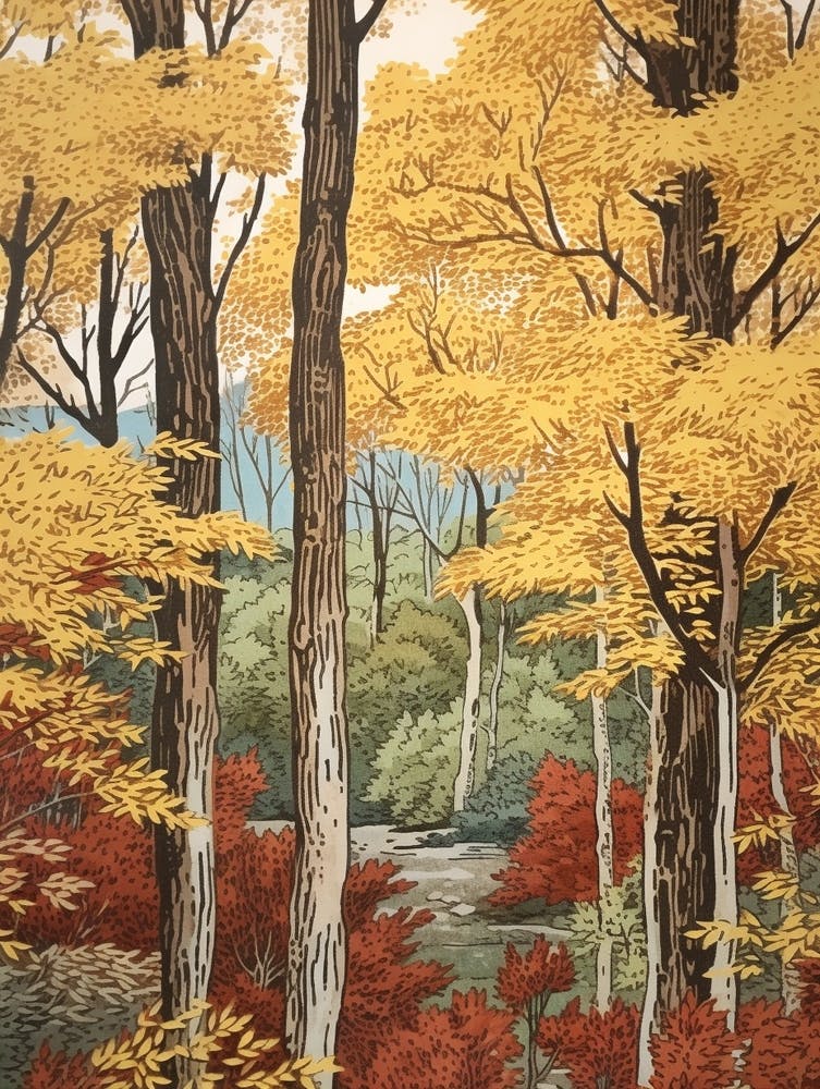 Sweet Birch 3 Vintage Autumn Tree Print 