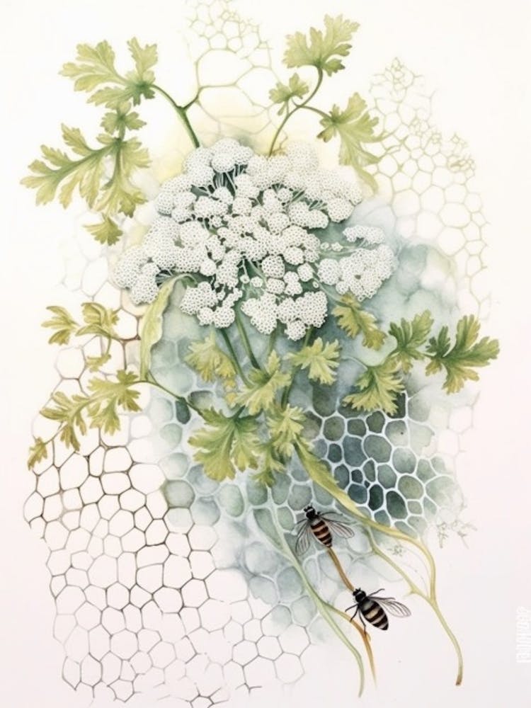 Beehive With Queen Anne’S Lace Watercolour Illustration 4