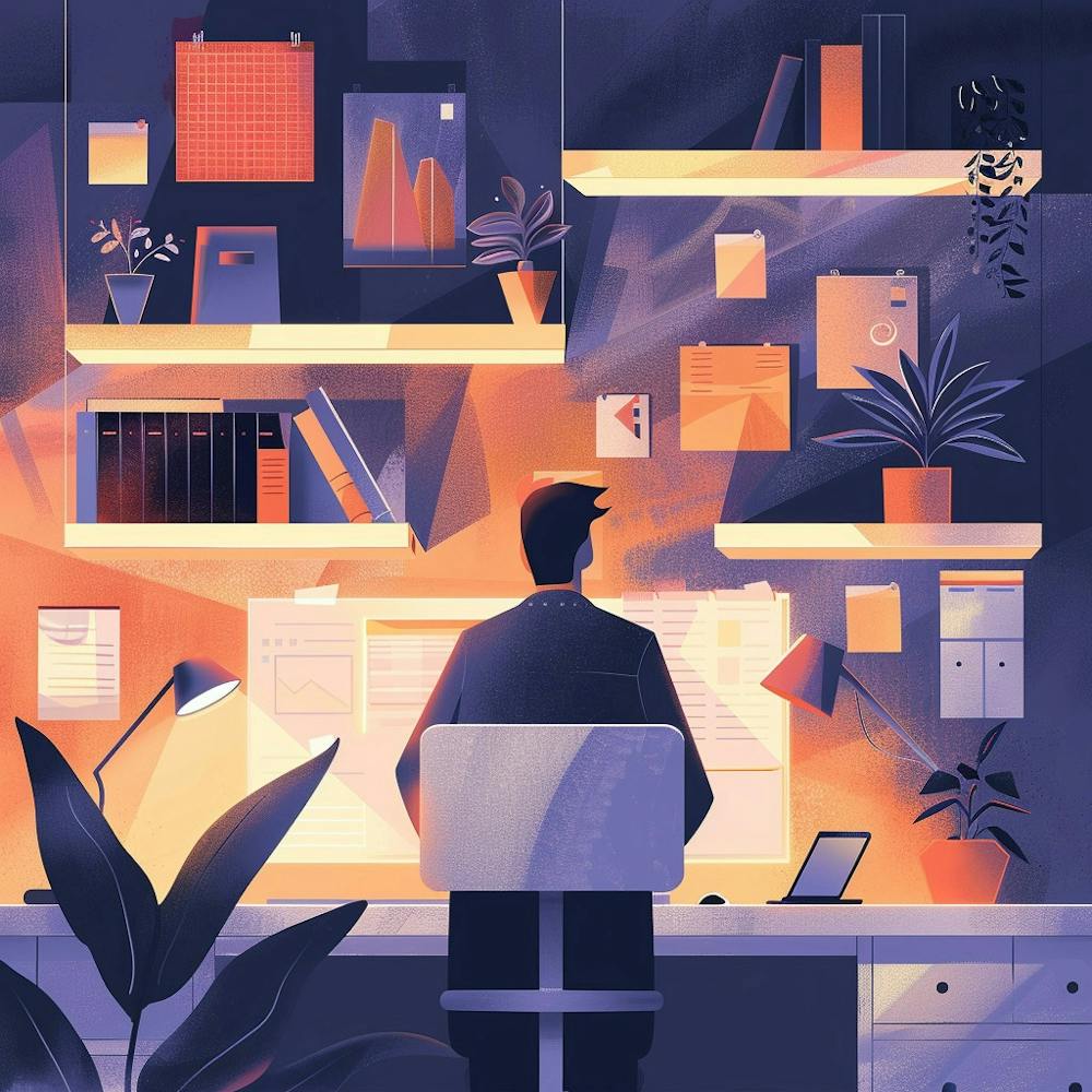 Illustration Of A Man Working At His Desk 2