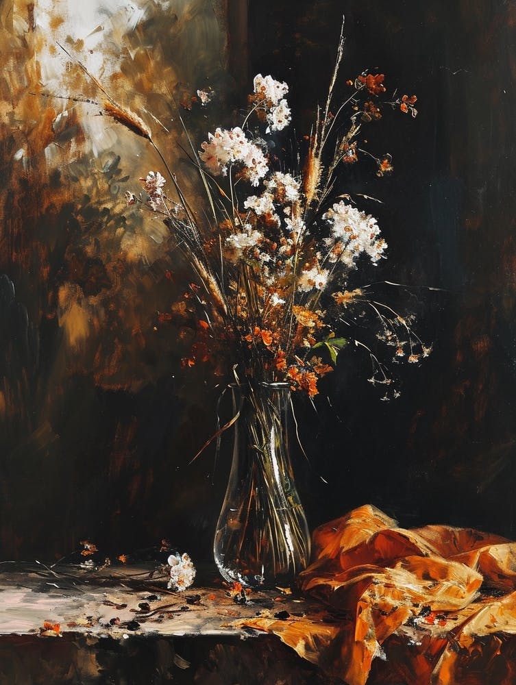 Baroque Floral Still Life Flax Flowers 2