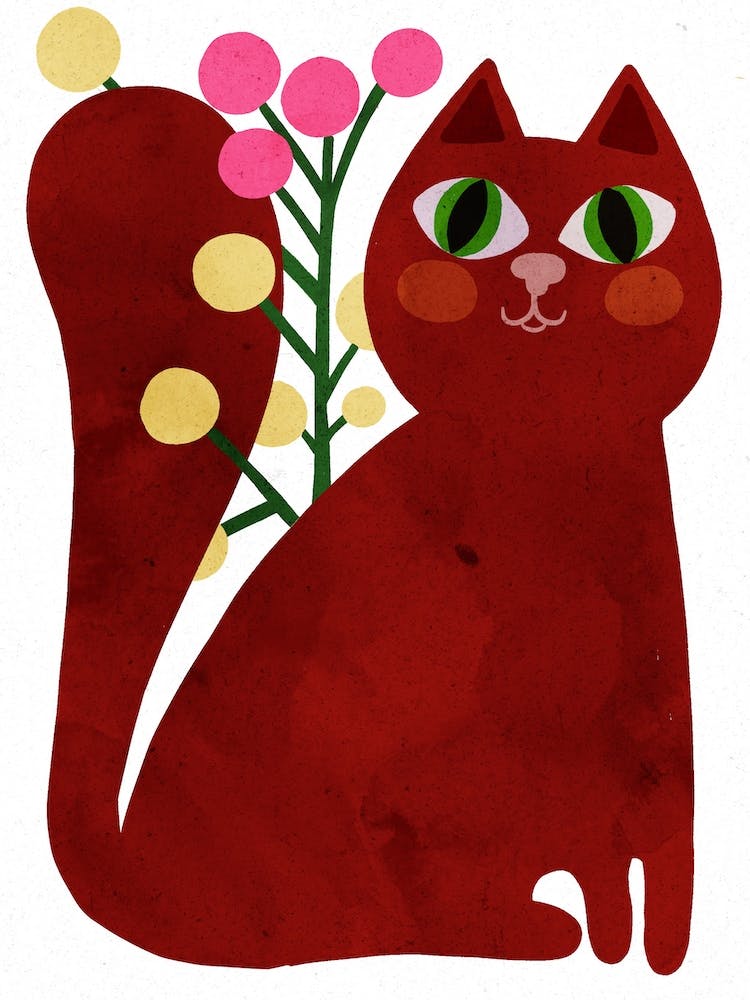 Cute Cat With Flowers