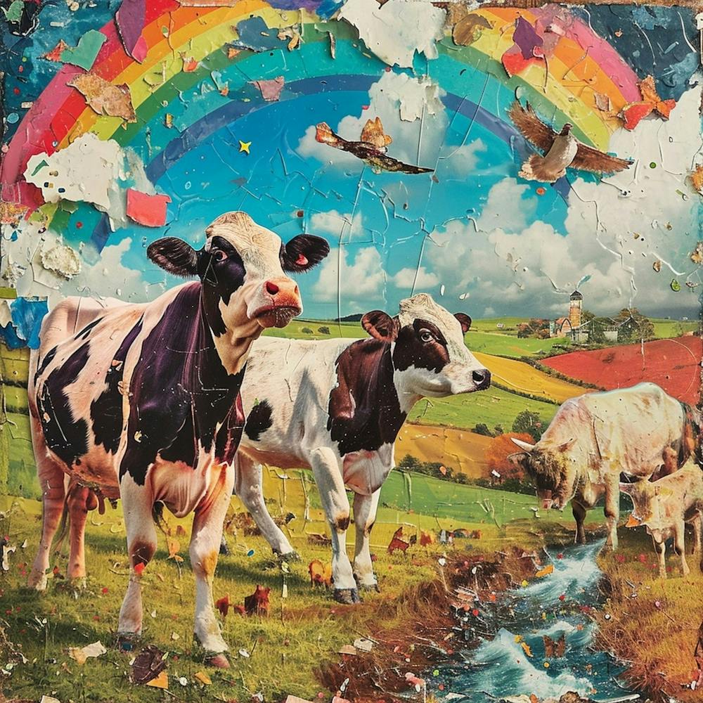 Retro Rainbow Cow Collage 3