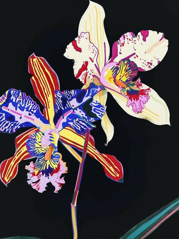 Neon Flowers On Black Orchid 3