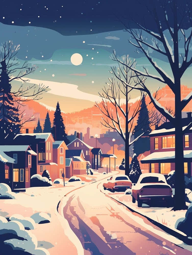 Winter Travel Night Illustration Boulder Colorado 2