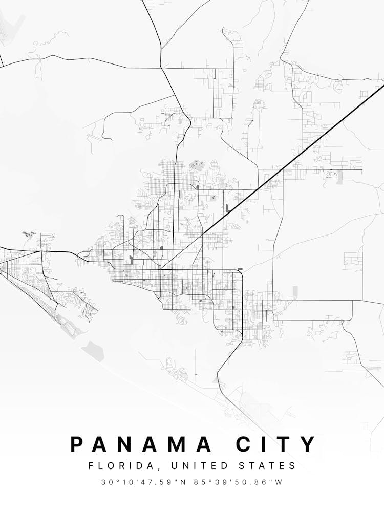 Panama City Panama White Map