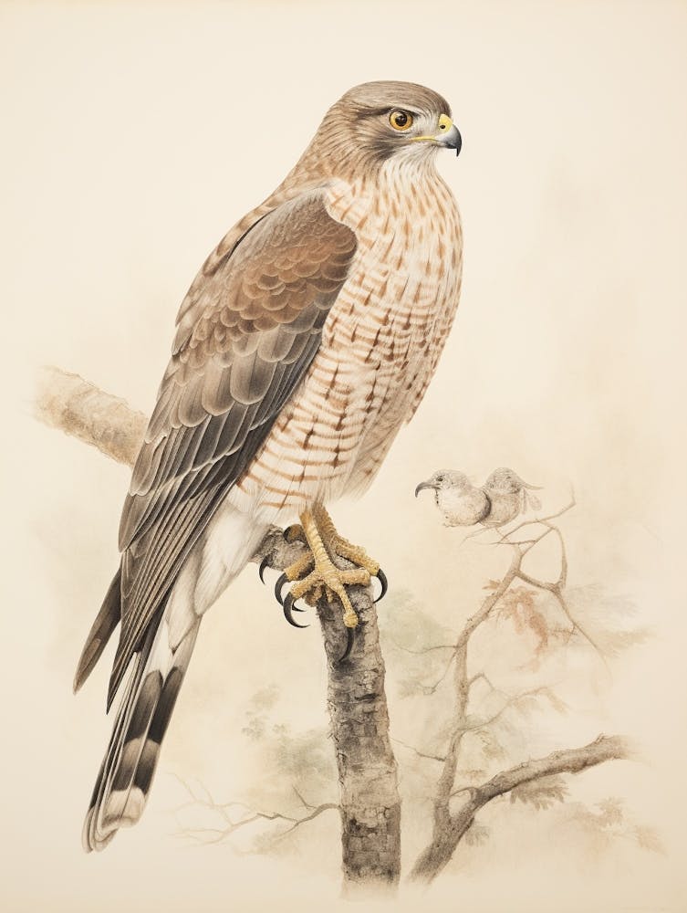 Vintage Bird Drawing Eurasian Sparrowhawk 1