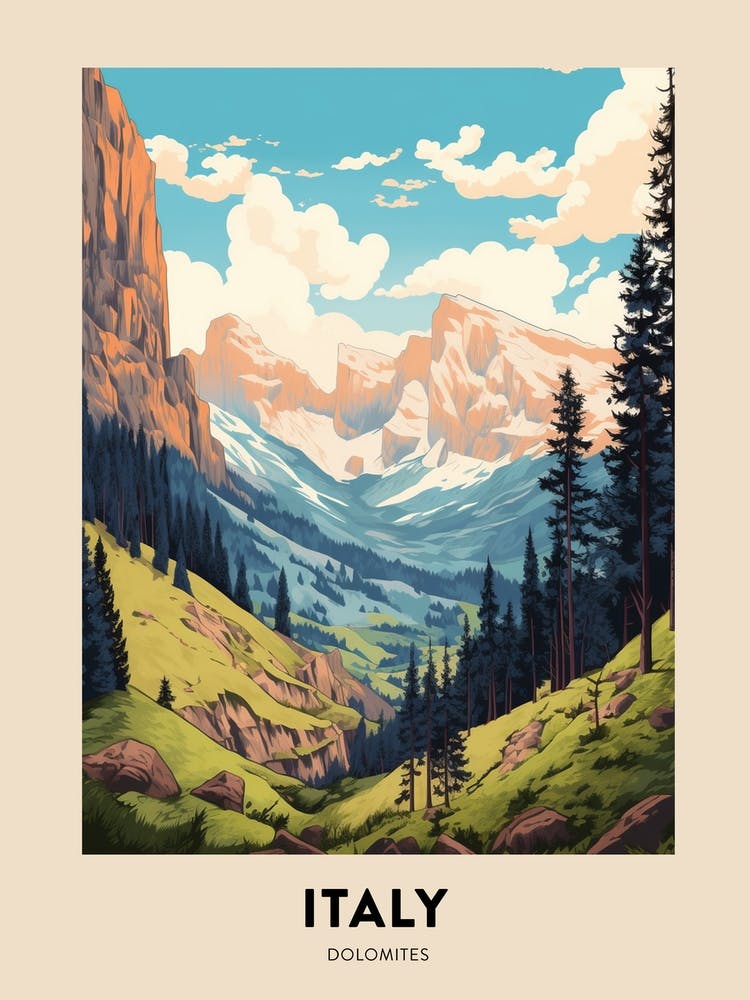 Dolomites Alta Via Italy 1 Vintage Hiking Travel Poster