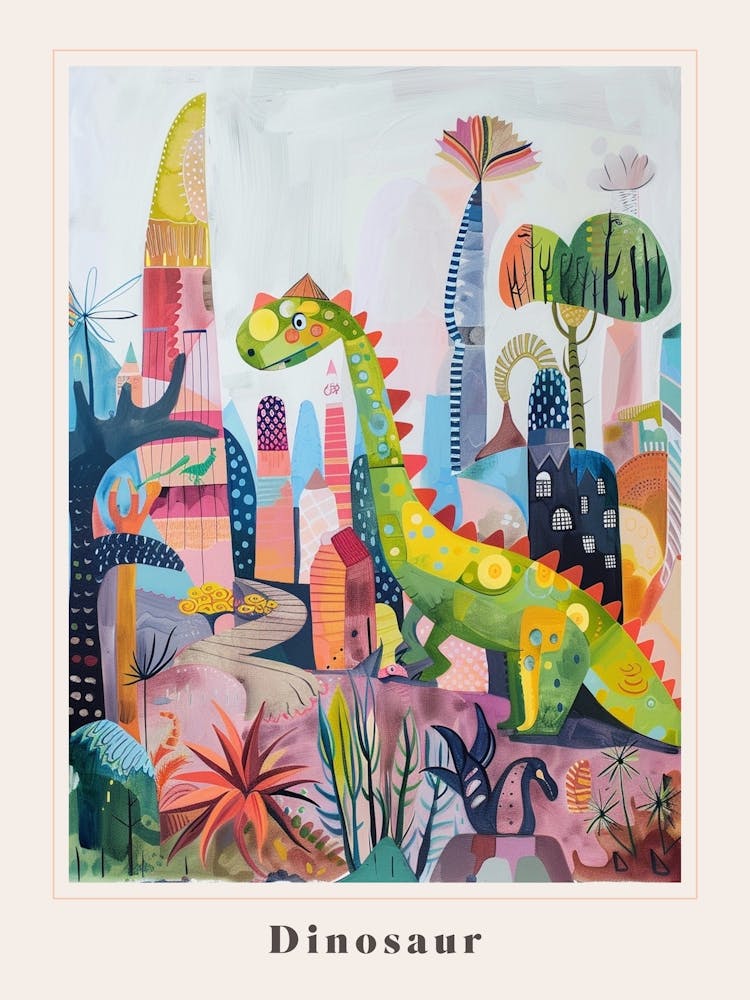 Abstract Geometric Colourful Dinosaur Painting 1 Poster