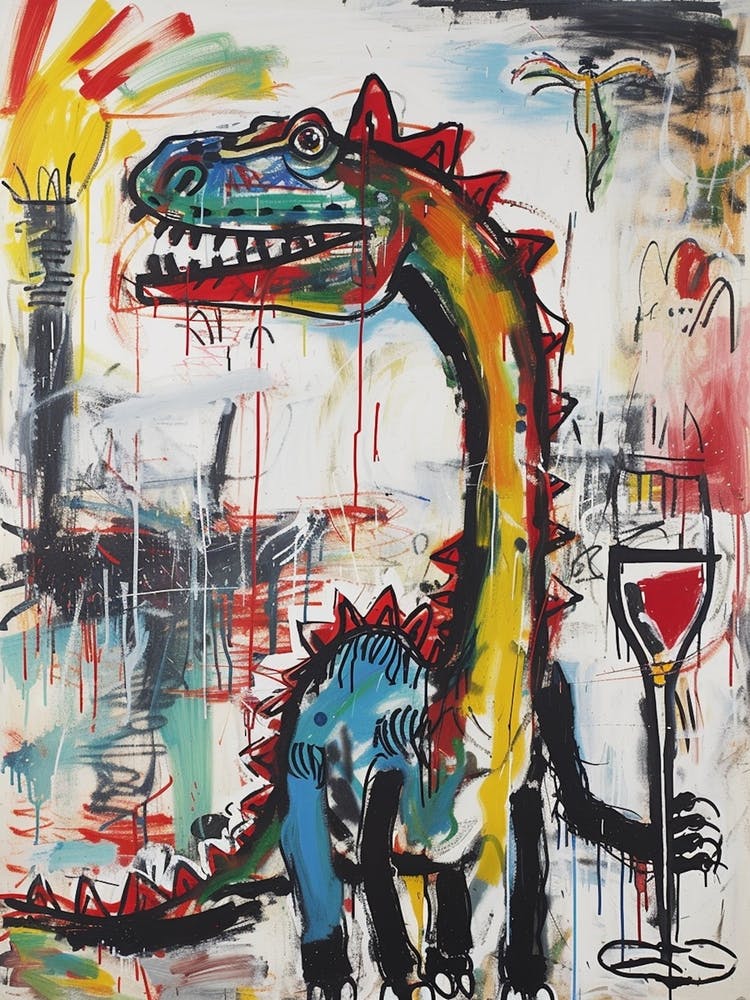 Graffiti Style Dinosaur Drinking Wine 1