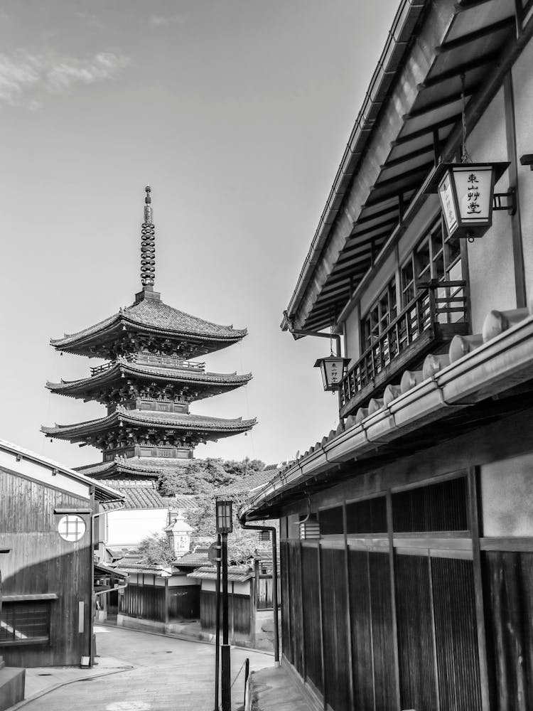 Historic Kyoto With Yasaka Pagoda In Monochrome