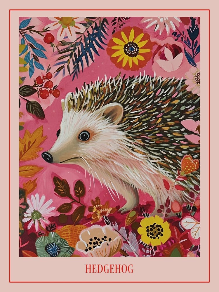 Floral Animal Painting Hedgehog 4 Poster