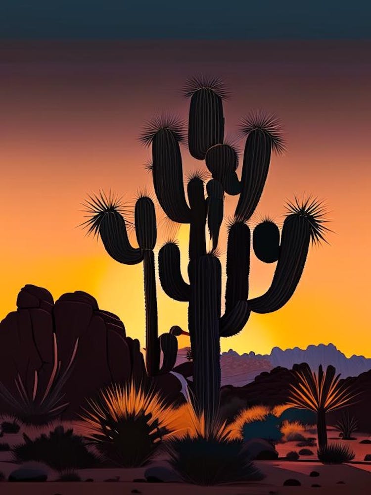 Joshua Trees At Dawn In Desert Vintage Botanical Line Drawing  (11)