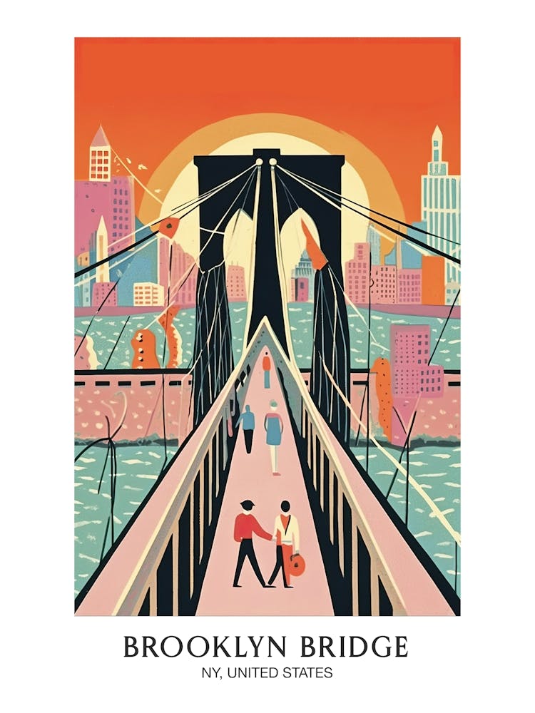 Brooklyn Bridge United States Colourful 2 Travel Poster