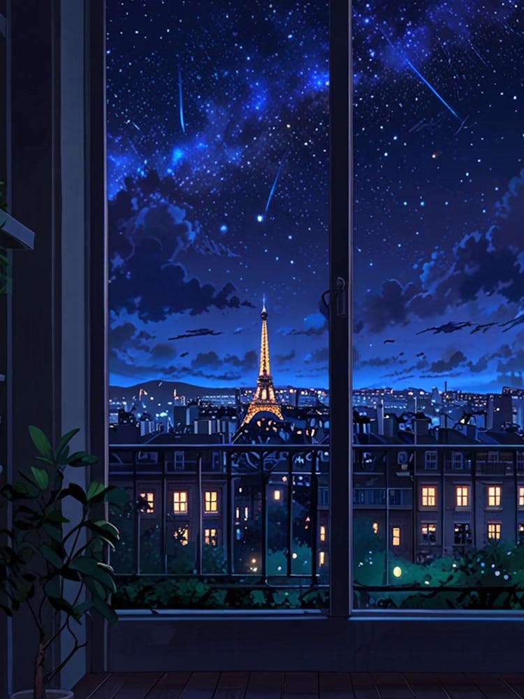 Paris Night Sky Anime aesthetic