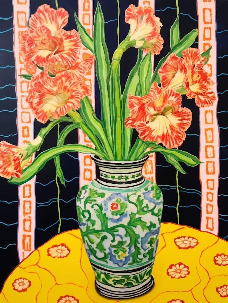 Flowers In A Vase Still Life Painting Gladiolus 2