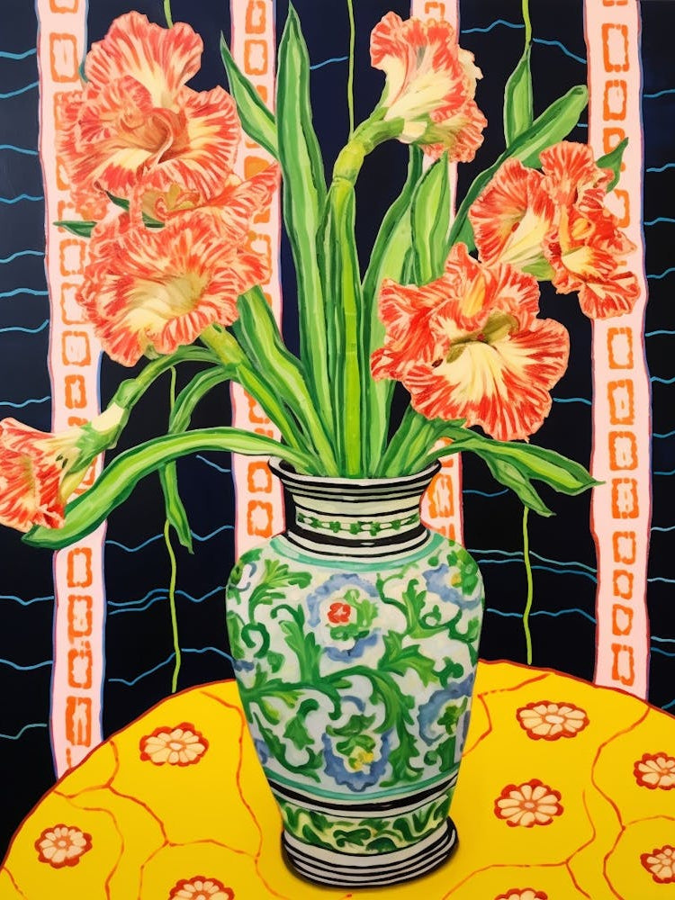 Flowers In A Vase Still Life Painting Gladiolus 2