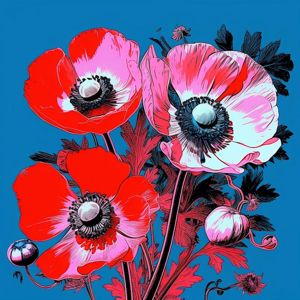 Andy Warhol Style Pop Art Flowers Anemone 2 Square