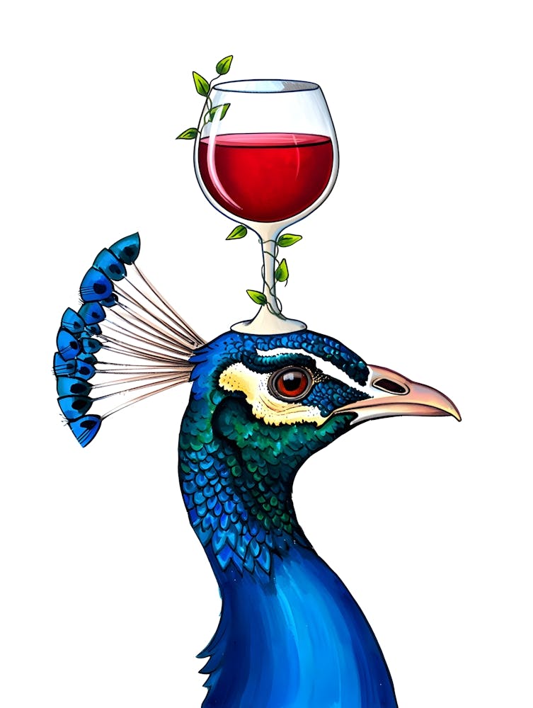 Eleganter Pfau mit einem Getränk - Skurriles Tier